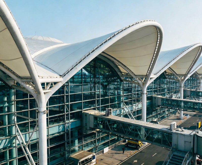 Terminal de aeropuerto con estructura de acero de gran envergadura